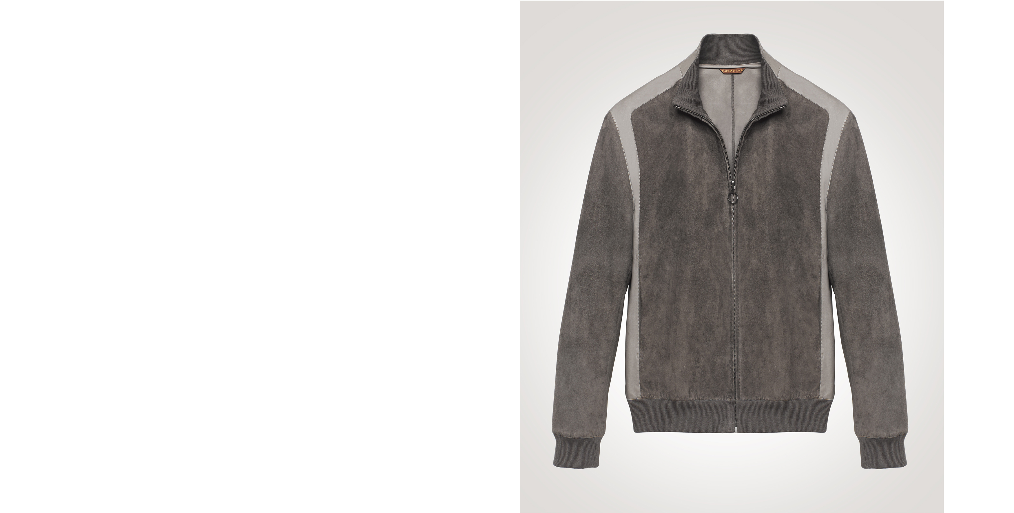 N.Y. jacket in taupe suede and flat deer leather