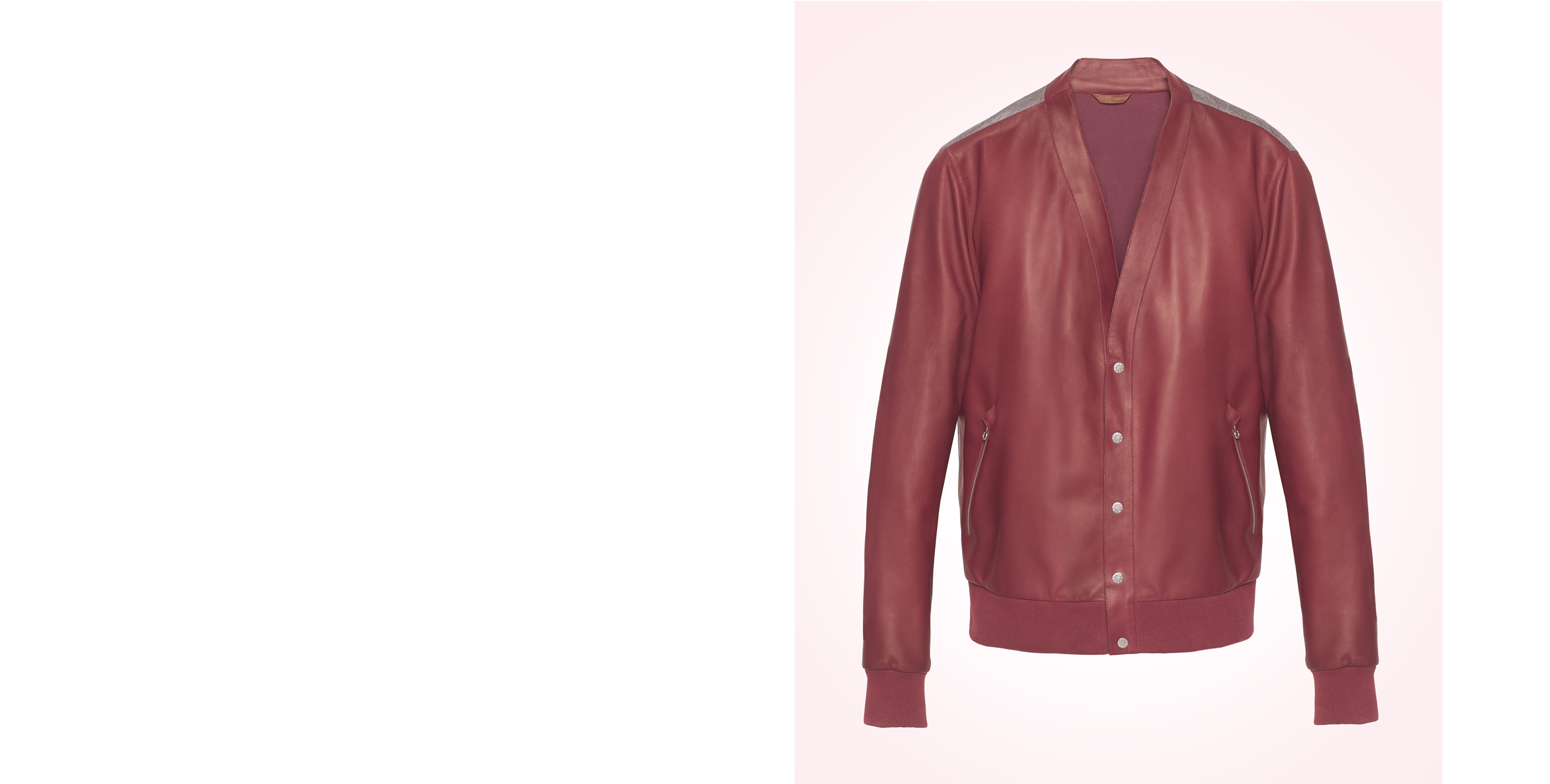 Cardi jacket in cardinal nymphea lamb leather, back in anthracite cashmere jersey