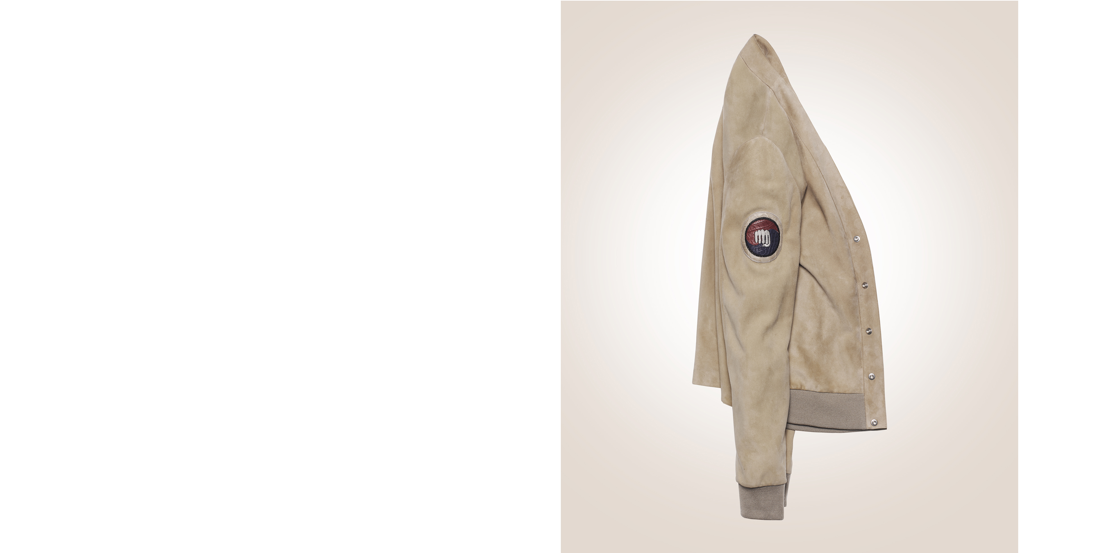 Cardi jacket in sable suede goat, embroidered crocodile badge