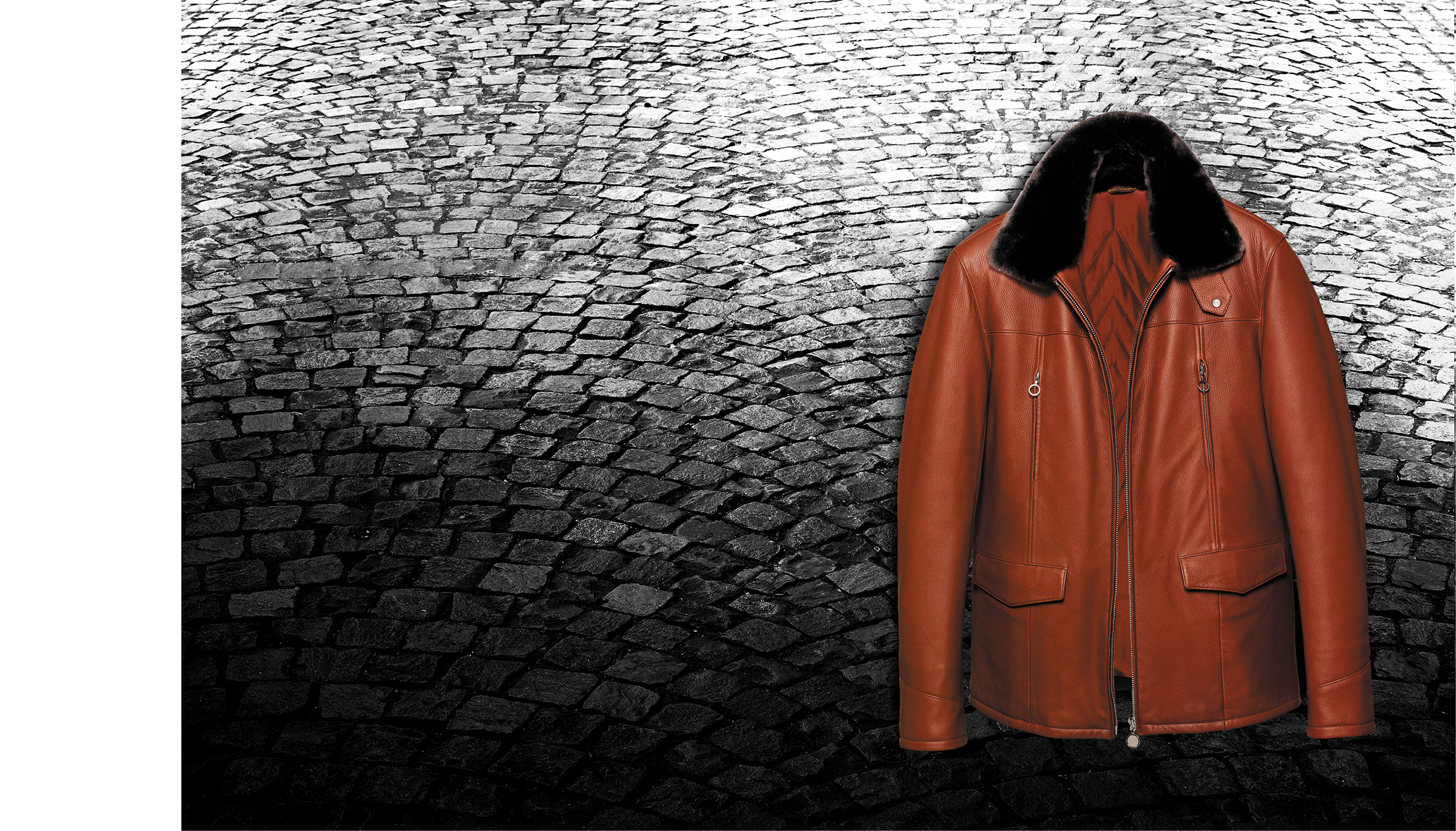 Townsman jacket – Cobbler deer leather, natural nutria collar