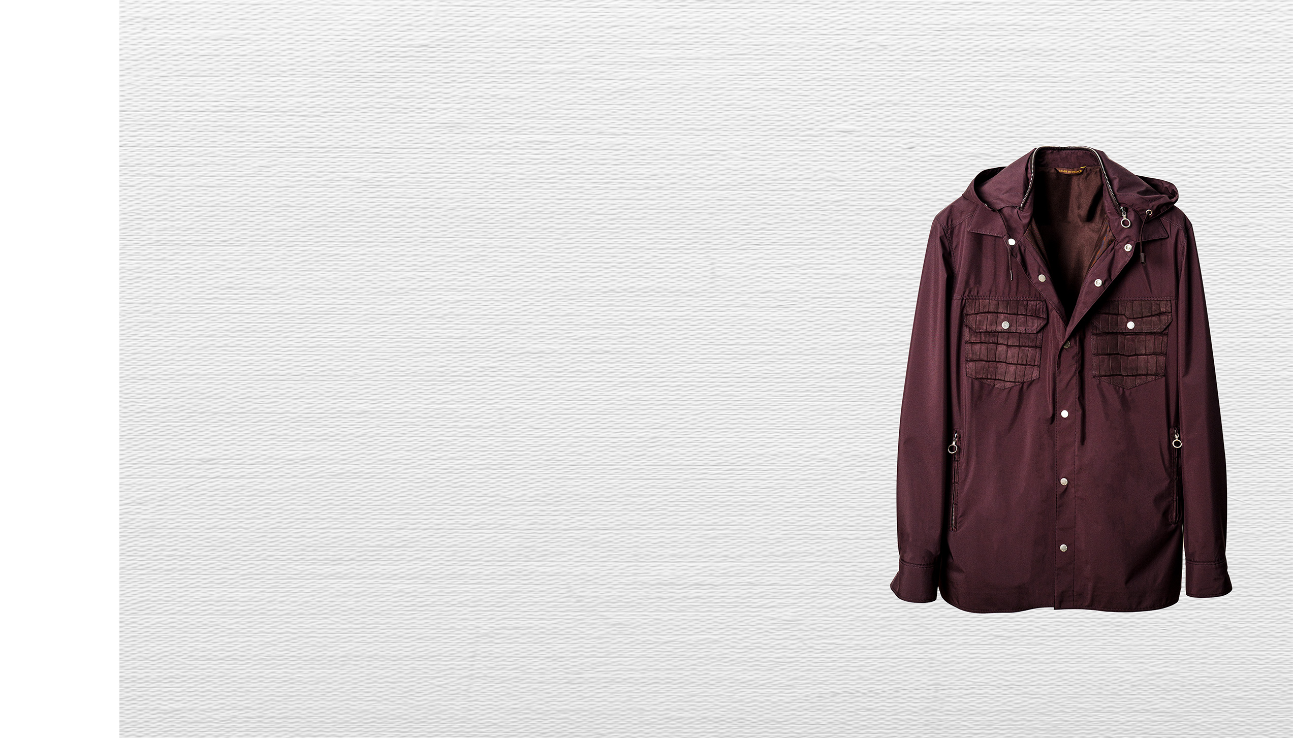 Yale burgundy kimono nylon, pockets in porosus crocodile